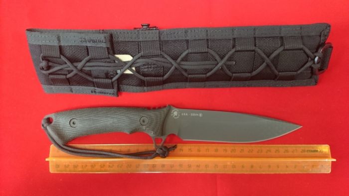 Нож с фиксированным клинком Spartan Blades Harsey Difensa, сталь CPM-S35VN Tungsten DLC, рукоять черная микарта, чехол черный