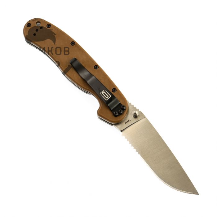 Нож складной полусеррейторный Ontario RAT-1, сталь Aus-8. Клинок - Satin, Рукоять - Brown GRN