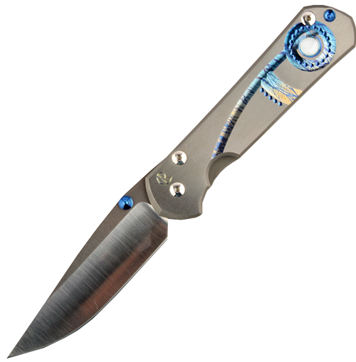 Нож складной Chris Reeve Large Sebenza 21 Unique Graphics Mother of Pearl Cabochon, сталь CPM-S35VN, рукоять титан
