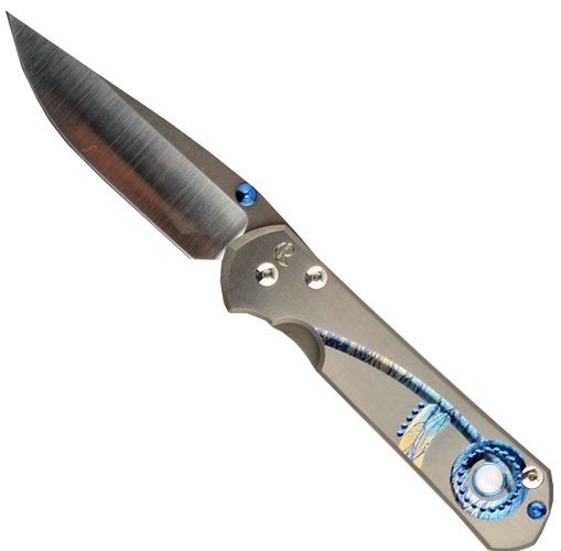 Нож складной Chris Reeve Large Sebenza 21 Unique Graphics Mother of Pearl Cabochon, сталь CPM-S35VN, рукоять титан