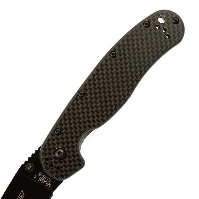 Нож складной Ontario RAT-1, сталь Aus-8. Клинок - Black, Рукоять - Carbon fiber