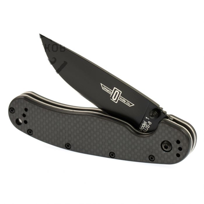 Нож складной Ontario RAT-1, сталь Aus-8. Клинок - Black, Рукоять - Carbon fiber