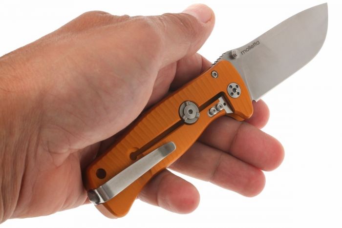 Нож складной LionSteel SR2A OS Mini, сталь Uddeholm Sleipner® Satin Finish, рукоять алюминий (Solid®), оранжевый