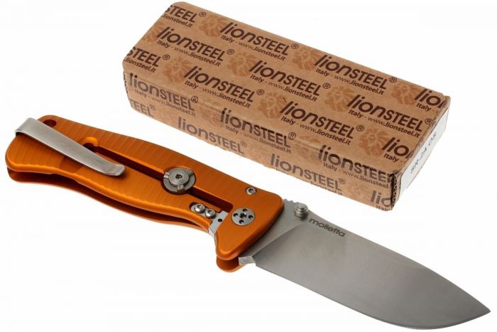 Нож складной LionSteel SR2A OS Mini, сталь Uddeholm Sleipner® Satin Finish, рукоять алюминий (Solid®), оранжевый